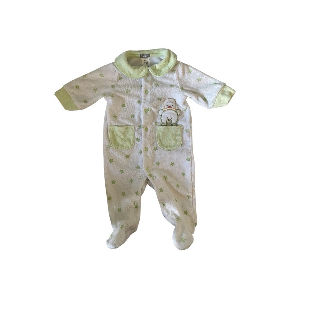 🌟 Vintage Y2K Carter’s Terrycloth Green Star Duck Bear Footed Sleeper-3M 🌟